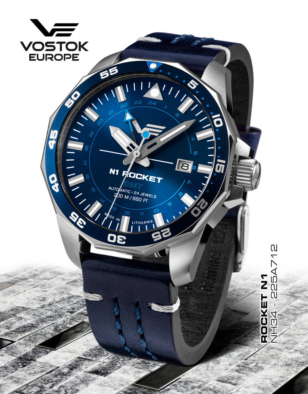 Vostok Europe Orologio Automatico N1 Rocket GMT – Edizione Limitata 3000 Pezzi, Cassa Acciaio 47mm, 20 ATM, Cinturino Pelle Vintage, Movimento SII NH34