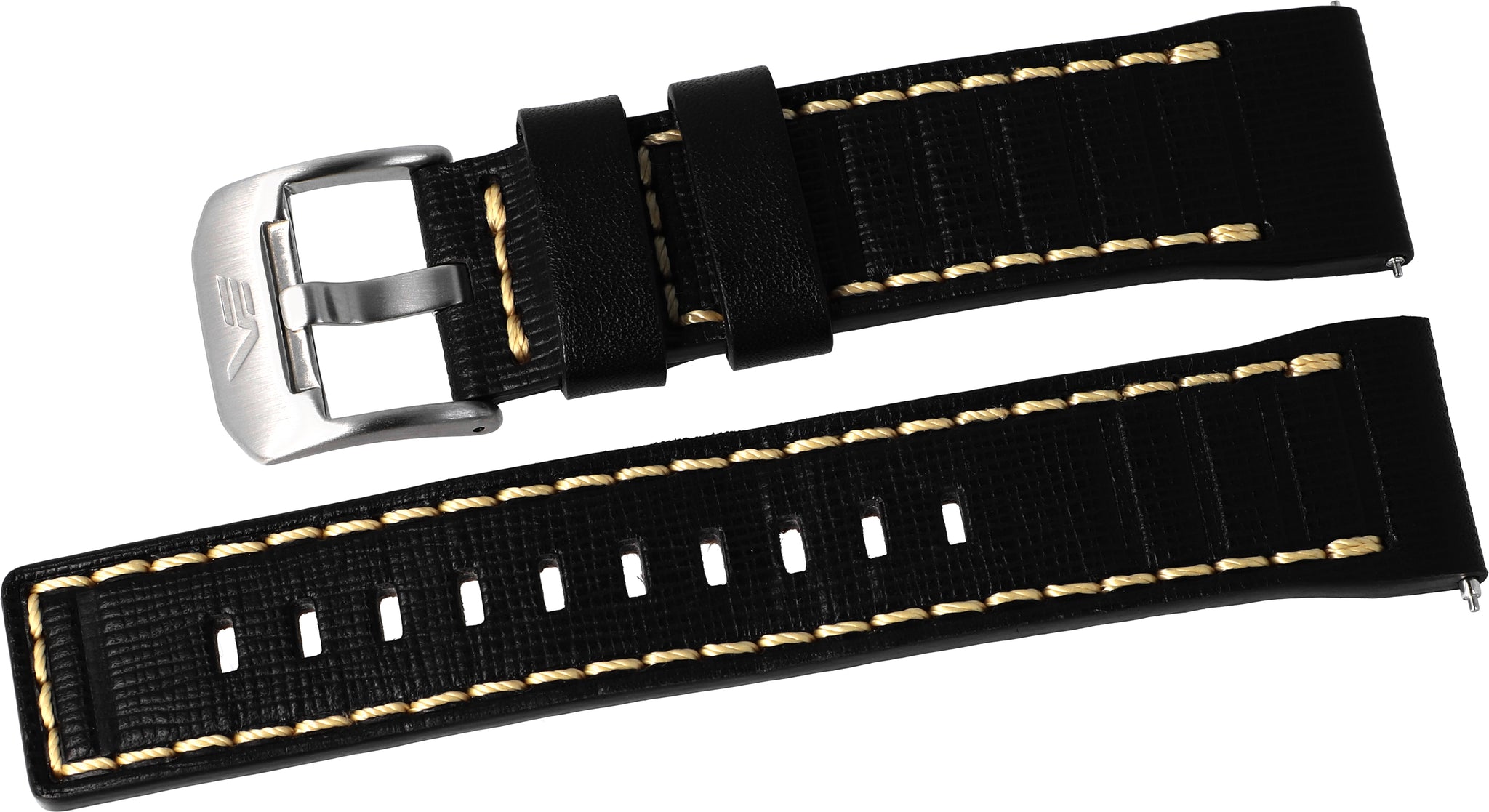 SYSTEMA PERIODICUM BLACK & BEIGE LEATHER STRAP - POLISHED BUCKLE