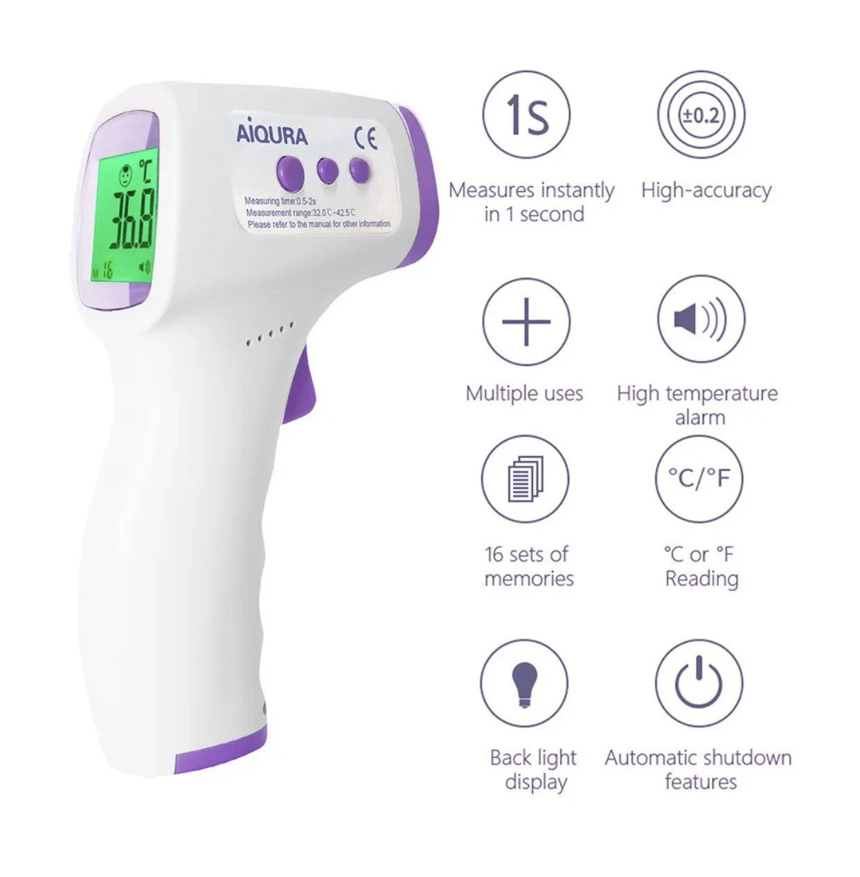 AiQURA AD801 Digital Infrared Forehead Thermometer Non-Contact Digital Thermometre
