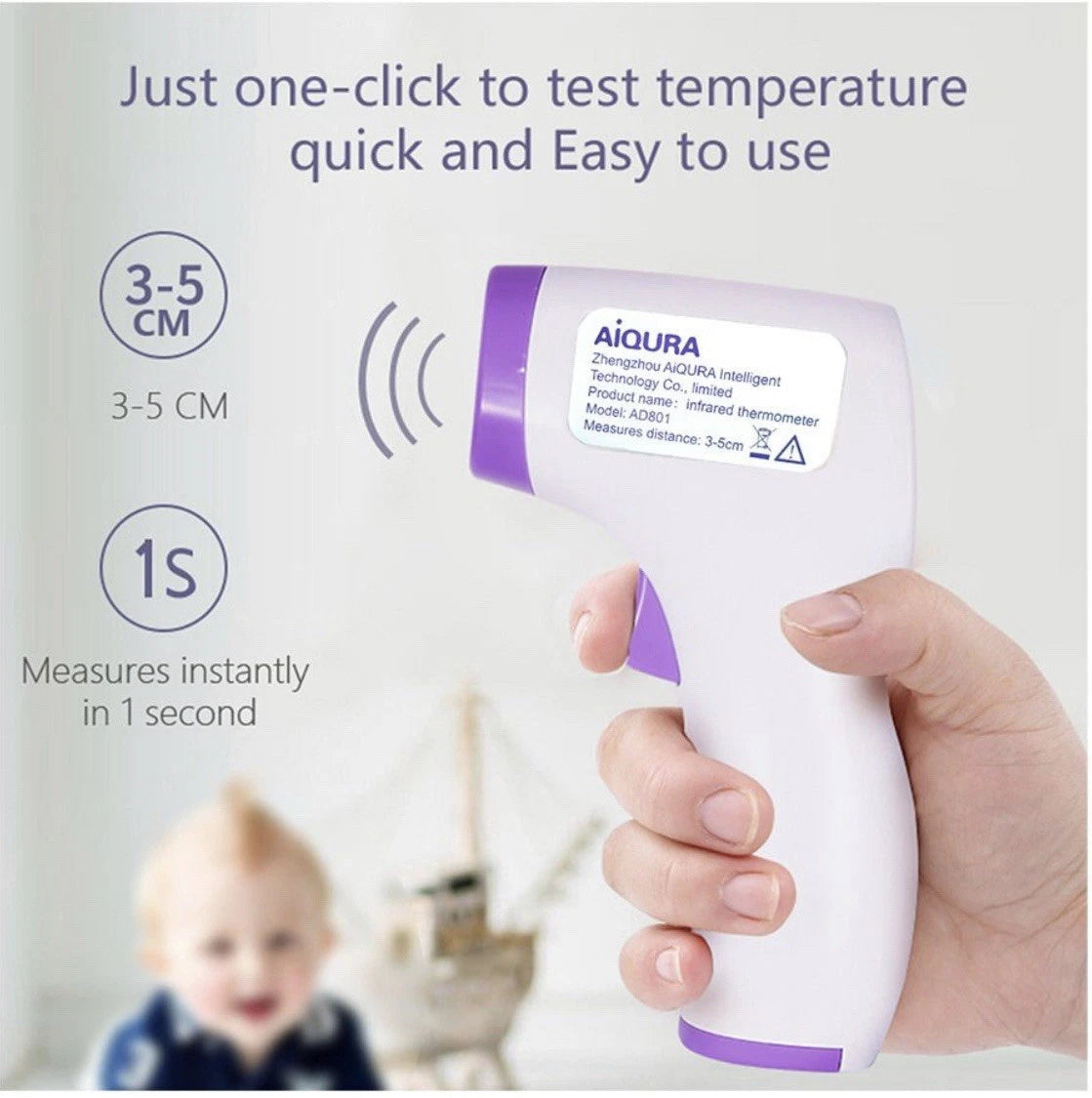 AiQURA AD801 Digital Infrared Forehead Thermometer Non-Contact Digital Thermometre