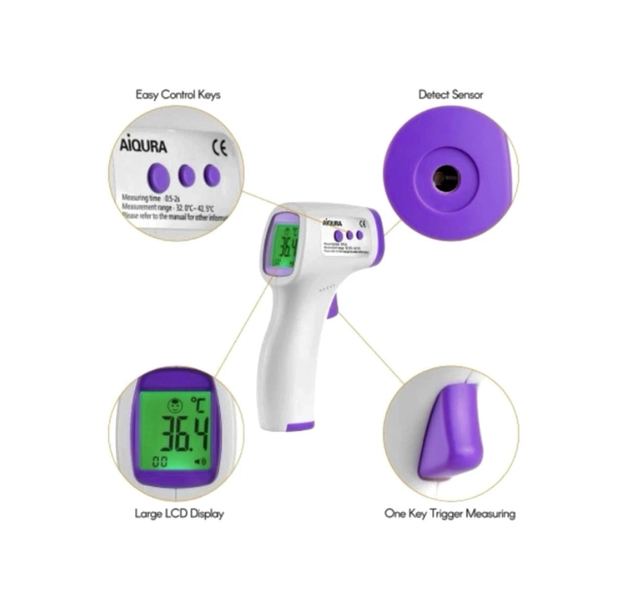AiQURA AD801 Digital Infrared Forehead Thermometer Non-Contact Digital Thermometre