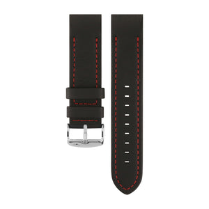 ANCHAR BLACK & RED LEATHER STRAP 24mm - POLISHED BUCKLE
