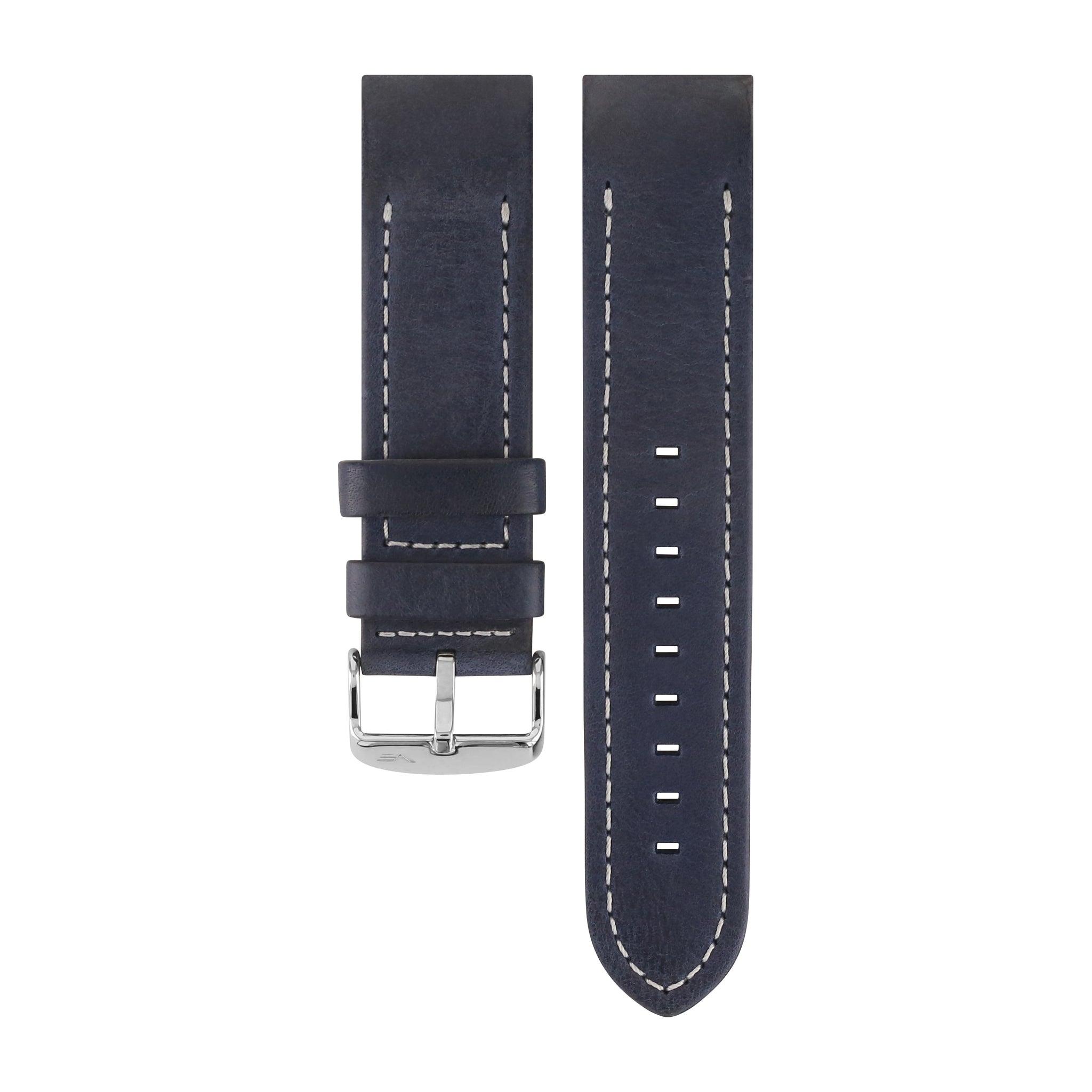 ANCHAR BLUE & WHITE LEATHER STRAP 24mm - POLISHED BUCKLE