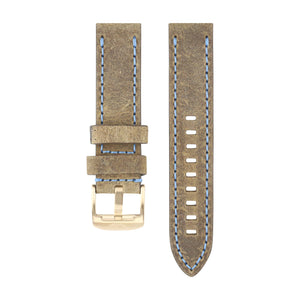ALMAZ BROWN LEATHER STRAP WITH BLUE STITCHING 22mm - ROSE GOLD BUCKLE