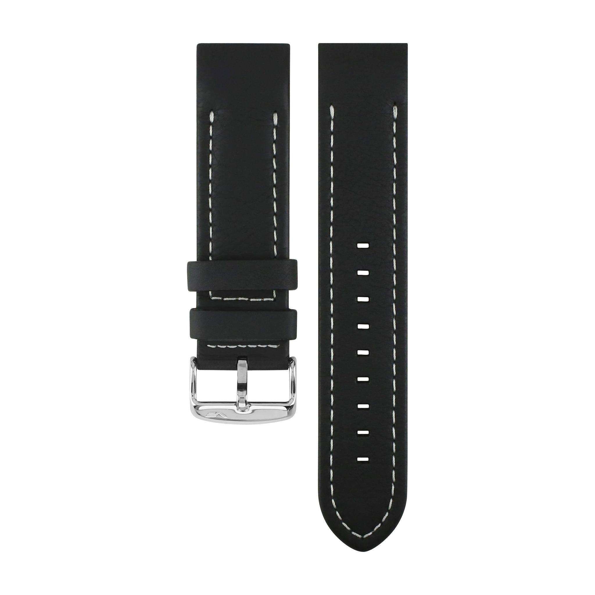 ANCHAR BLACK & WHITE LEATHER STRAP 24mm - POLISHED BUCKLE