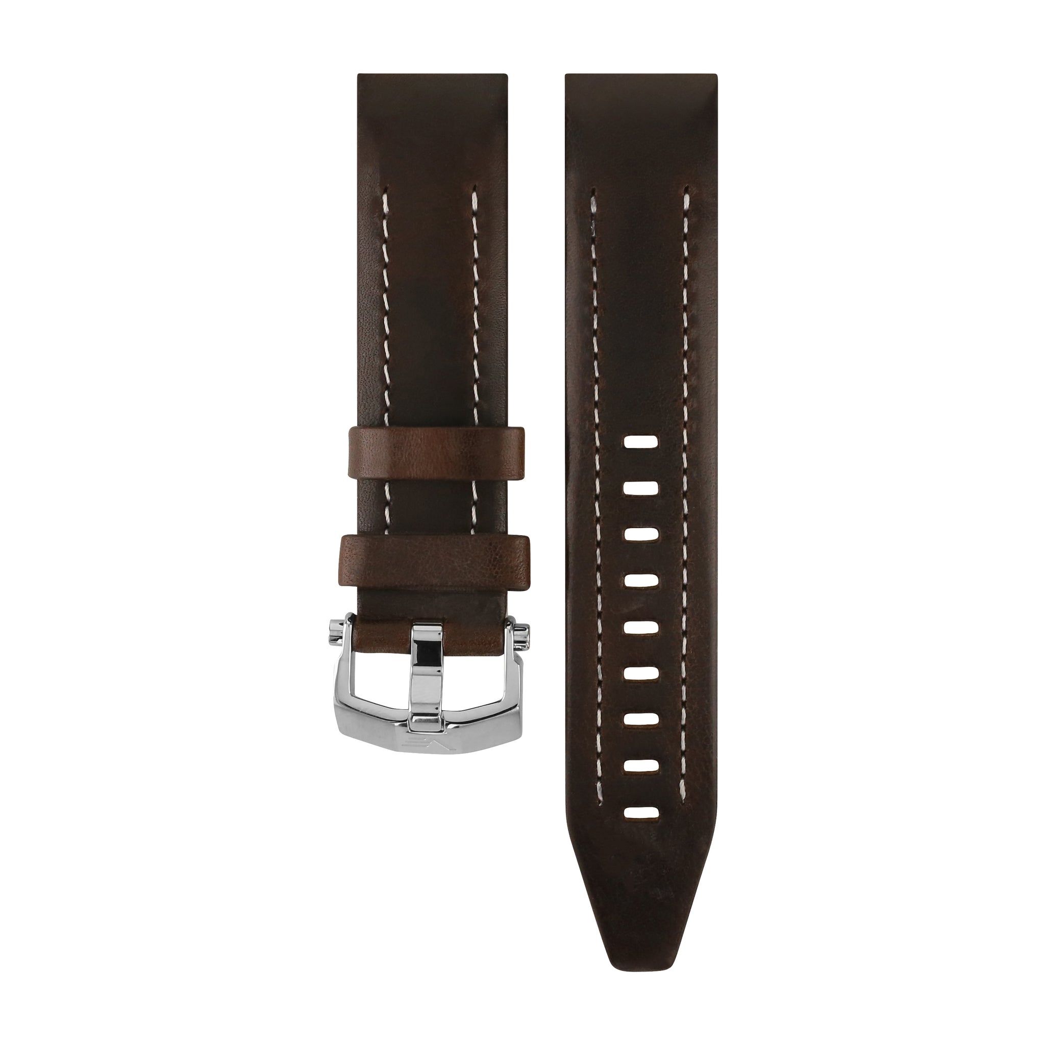 LUNOKHOD 2 BROWN & WHITE LEATHER STRAP 25mm - POLISHED BUCKLE