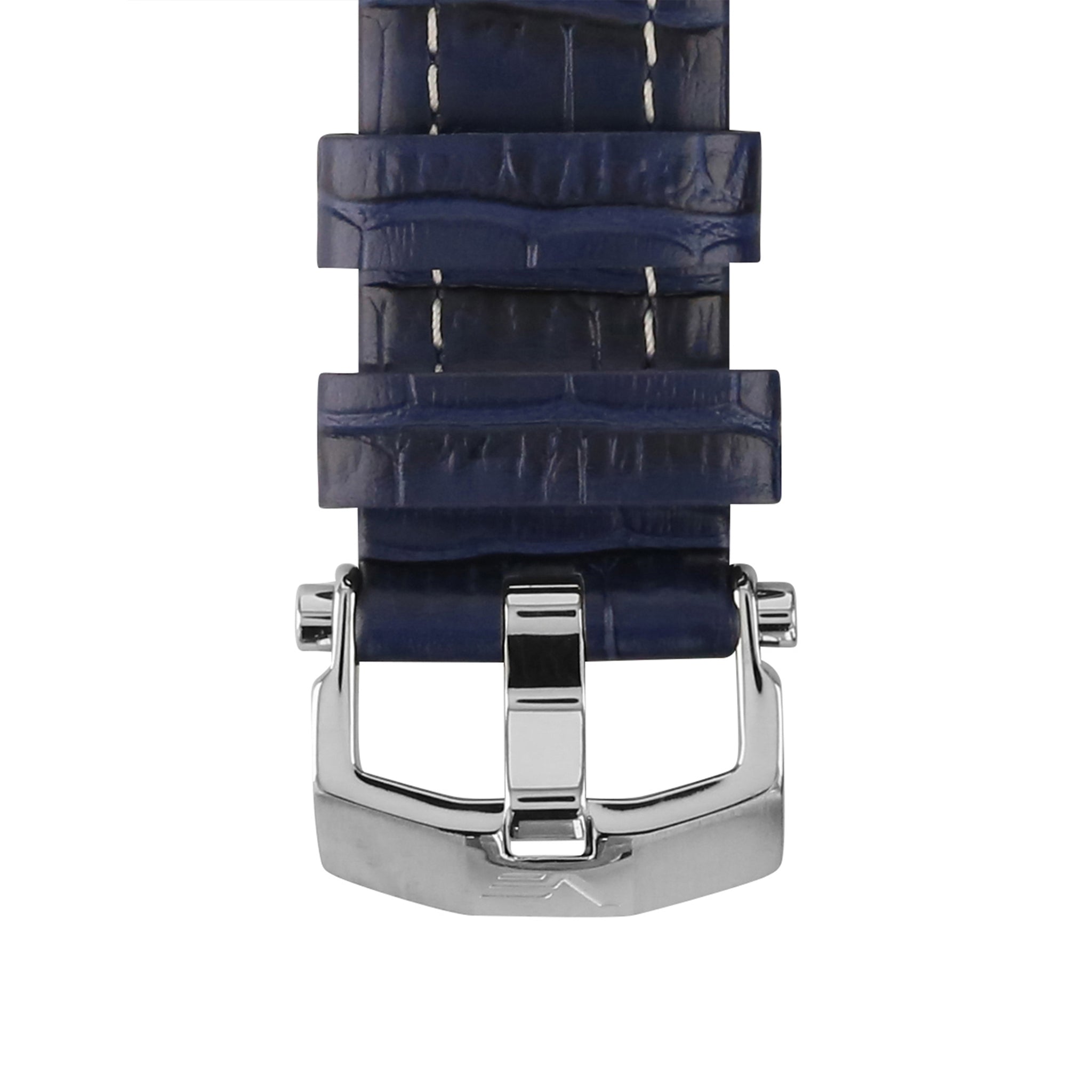 LUNOKHOD BLUE & WHITE LEATHER STRAP 25mm - POLISHED BUCKLE