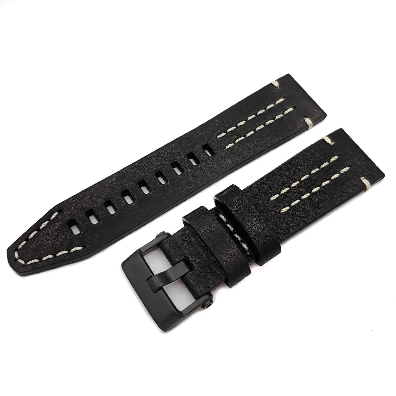 EKRANOPLAN BLACK & WHITE LEATHER STRAP - BLACK BUCKLE