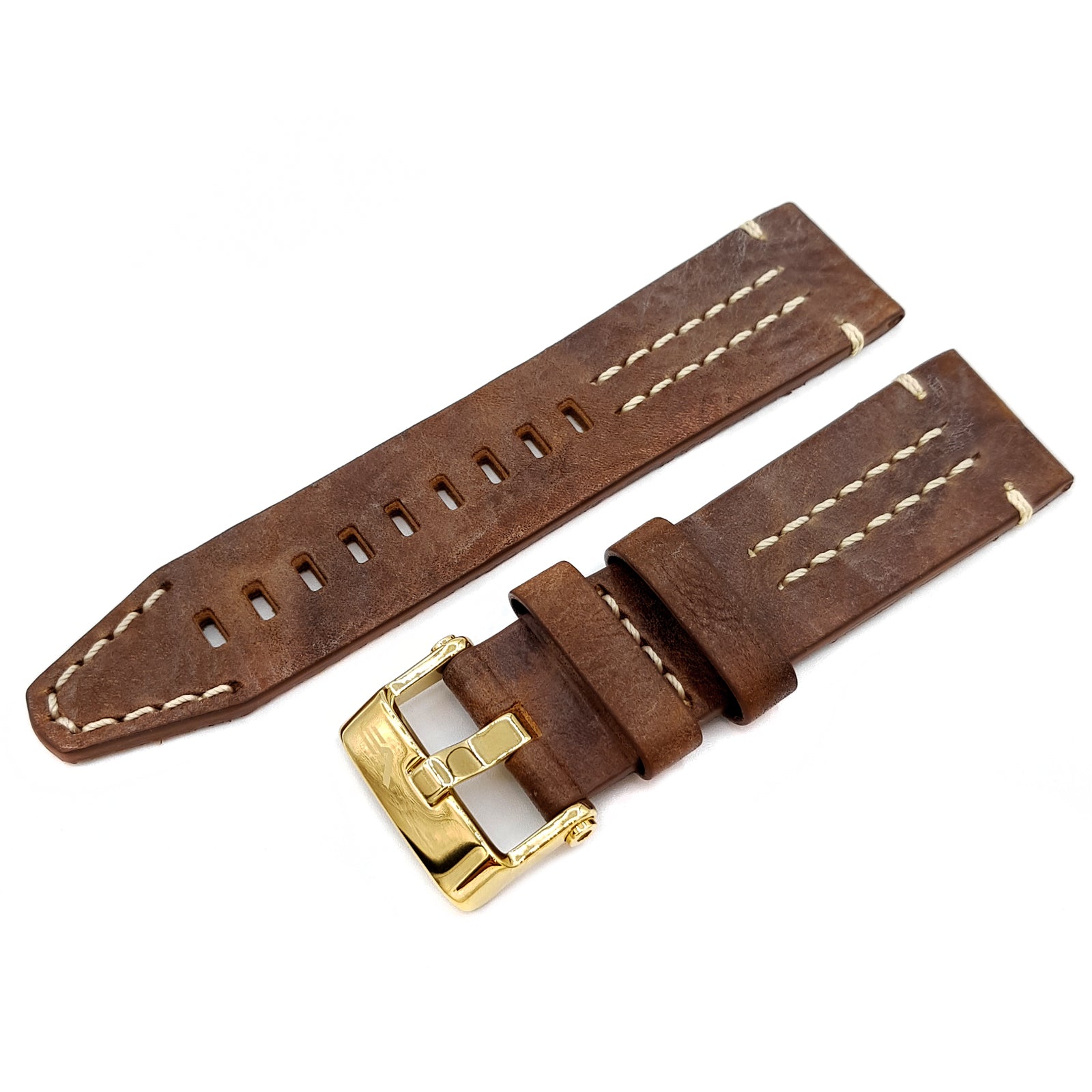 EKRANOPLAN BROWN & CREAM LEATHER STRAP - ROSEGOLD BUCKLE